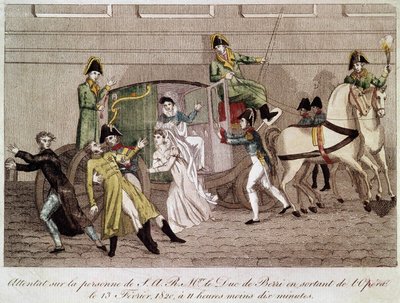 Attaque contre le duc de Berry par Louis Pierre Louvel en sortant de l