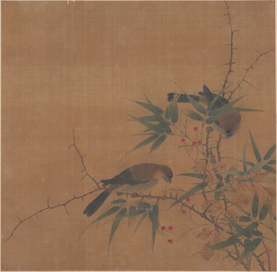 Branche de bambou avec baies et oiseaux - Unknown Artist