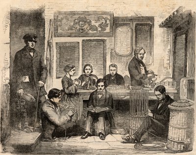 Atelier de vannerie et de lecture pour les aveugles situé sur Euston Road à Londres et organisé par l