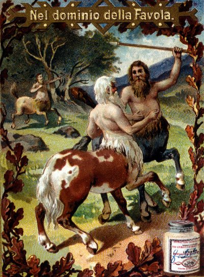 Bataille entre centaures. Vignette publicitaire. Chromolithographie de la fin du 19ème siècle. - Unknown artist