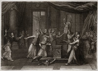 Bible de Royaumont, Ancien Testament : Générosité de Matathias. Matathias, père des Maccabées, tue un Juif qui sacrifiait aux idoles par un saint zèle de la loi de Dieu. Illustration de 1811. - Unknown artist