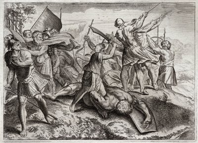 Bible de Royaumont, Ancien Testament : Jonathas Pontife. Jonathas (Jonathan) succède à son frère Judas Maccabée à la tête de la révolte contre les Séleucides. Il remporte plusieurs victoires. Diodote Tryphon finit par le surprendre par trahison et le tuer. - Unknown artist