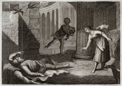 Bible de Royaumont, Ancien Testament : Le vieux Tobie perd la vue. Le saint homme Tobie perd la vue et supporte ce mal avec une patience extrême. Illustration de 1811 - Unknown artist