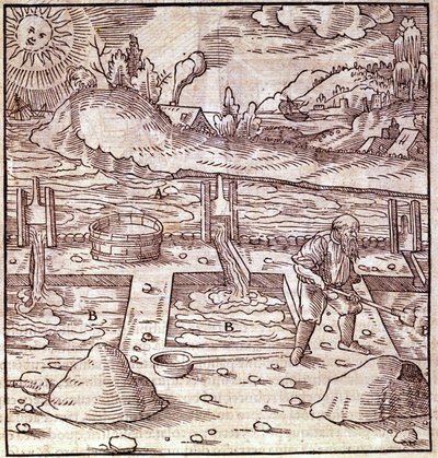 Récupération de bitume. Georg Bauer "Agricola De Re metallica" livre du XVe siècle. Bibl. du Musée des Sciences, Milan - Unknown artist