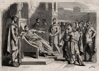 Brutus condamnant son fils à mort - Brutus (Marcus Junius Brutus, 85-42 av. J.-C.) condamnant ses fils à mort - gravure dans « Dictionnaire populaire illustré » - 1864 - par Joseph Decembre et Edmond Allonier - Unknown artist