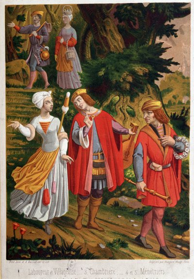 Scène bucolique : labour et village, chambrière et ménestrels - Unknown artist