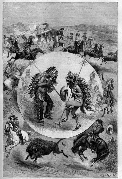 Le spectacle de Buffalo Bill à Paris : exercices présentés par la troupe de William Frederic Cody (1846-1917), connu sous le nom de Buffalo Bill (attaque d
