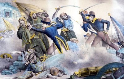 Capture de Constantine en Algérie en 1837 par le maréchal Valée. Lithographie en couleur du 19ème siècle. - Unknown artist