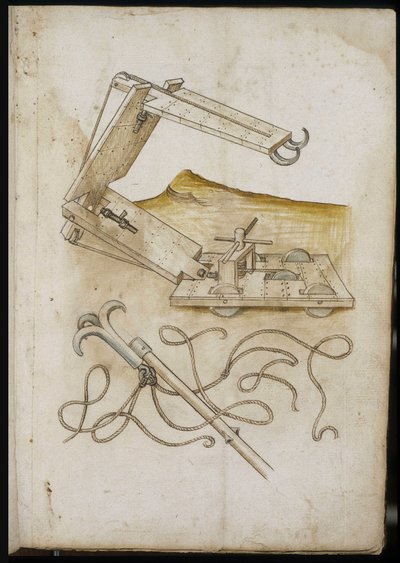 Système de catapulte et de crochet - Manuscrit : feuille de parchemin d