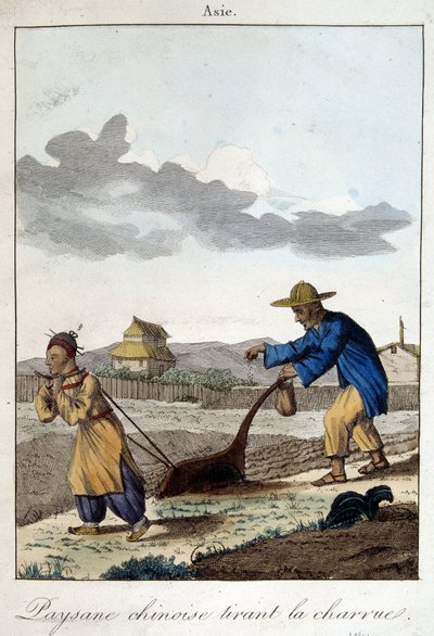 Paysanne chinoise tirant la charrue. Dans « Habits et coutumes des peuples », éd. Hocquart - Unknown artist