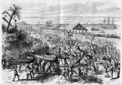 Cochinchine : procession annuelle du dragon organisée par la congrégation de Saigon en 1865 - Unknown artist
