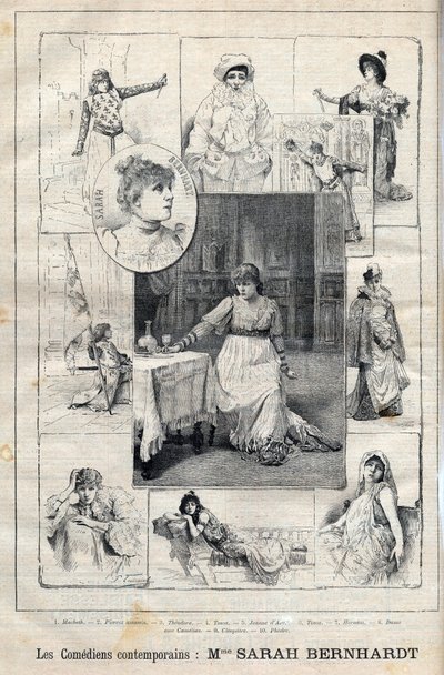 Comédienne Sarah Bernhardt (1844-1923) dans Macbeth (gravure) - Unknown artist