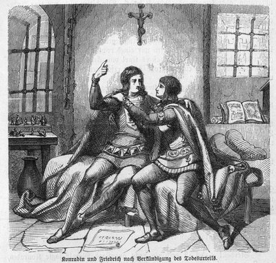 Conradin de Souabe et Frédéric de Bade informés de leur exécution en prison à Naples - Conradin de Hohenstaufen, roi de Sicile (Italie) et de Jérusalem (Israël) sous le nom de Conrad - Unknown artist