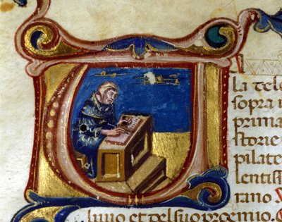 Moine copiste dans son scriptorium, enluminure - Unknown artist