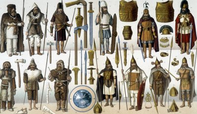Costumes, armures et armes des guerriers barbares - Unknown artist