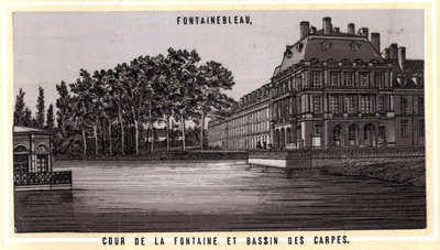 Cour de la fontaine et bassin des carpes de Fontainebleau (Seine-et-Marne, région Île-de-France). Chromolithographie de la fin du 19ème siècle - Unknown artist