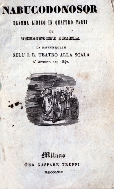 Couverture du premier livret de Nabucco par Giuseppe Verdi (1813 - 1901), initialement nommé Nabucodonosor - Unknown artist
