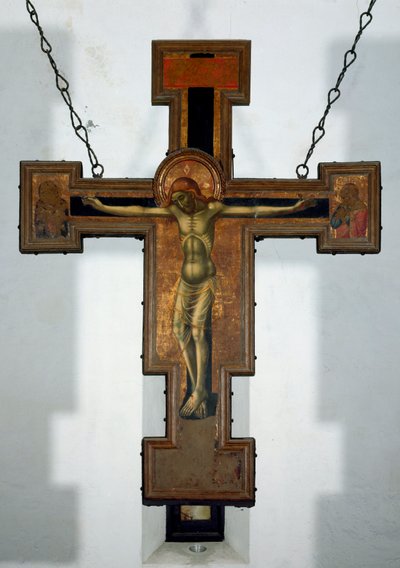 Crucifixion Anonyme peinture sur bois au dos d
