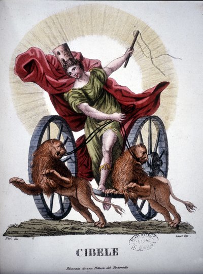 Cybele, divinité personnifiant le pouvoir reproducteur de la Nature - dans « Dizionario mitologico », gravure du 19e siècle d