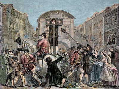 Daniel Defoe au pilori à Londres en 1703 pour avoir publié son tract ironique « The Shortest Way With the Dissenters » - L
