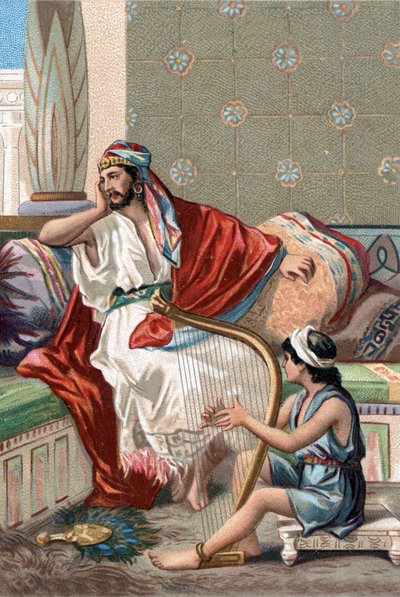 David jouant de la cithare devant le roi Saül pour l