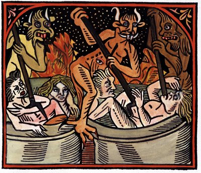 Diables cuisinant des hommes dans des chaudrons en enfer - Unknown artist