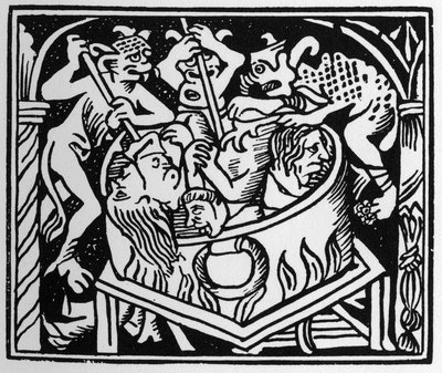 Diables tourmentant les luxurieux dans un puits de feu et de soufre - dans « Grand Calendrier et Compost des Bergers », Lyon - Unknown artist