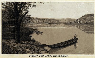 Dîner, vue vers Anseremme, et rivière Lesse, Région wallonne de Belgique. Chromolithographie de la fin du 19ème siècle - Unknown artist