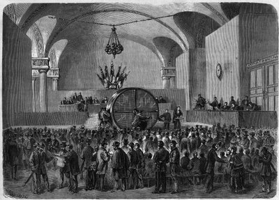 Tirage au sort des obligations à rembourser appartenant aux deux emprunts contractés par la ville de Paris en 1855 et 1866. Hôtel de Ville de Paris, 2 février - Unknown artist
