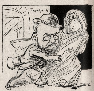 Affaire Dreyfus - Émile Zola a Justice : viens avec moi, mon trésor, ici nous ne voulons plus nous entendre - Dessin publié dans le journal autrichien « Der Floh » en 1898 (reproduit dans Le Rire) - Unknown artist