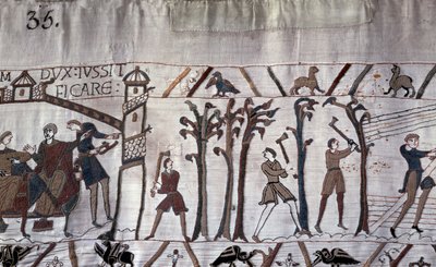 Le duc Guillaume ordonne la construction de navires, des arbres sont abattus - Tapisserie de Bayeux, dite Broderie de la reine Mathilde - Unknown artist