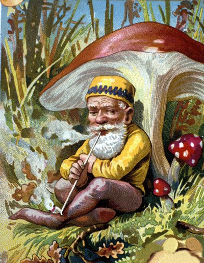 Nain ou farfadet fumant la pipe. Chromolithographie du 19ème siècle - Unknown artist