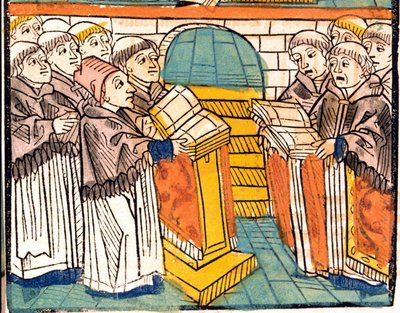 Chant ecclésiastique (moines chantant) - dans le manuscrit « Concile de Constance » de 1497. - Unknown artist