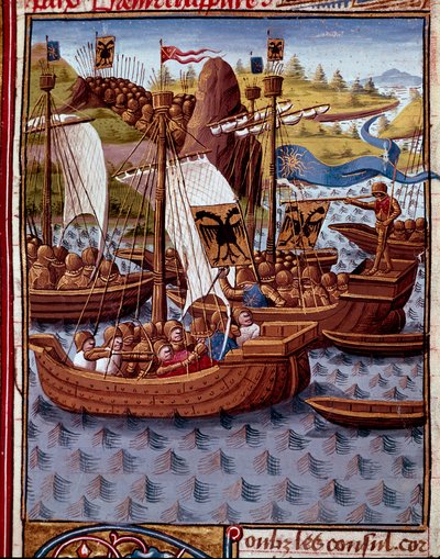 Les ennemis arrivent à Rome pour demander la paix aux Romains. Miniature de « Histoire romaine » (Ad urbe condita) par Tite-Live (59 av. J.-C.-17 apr. J.-C.), traduit par Pierre Bersuire (ms. 310) 1450-1500 - Chantilly, musée Condé - Unknown artist