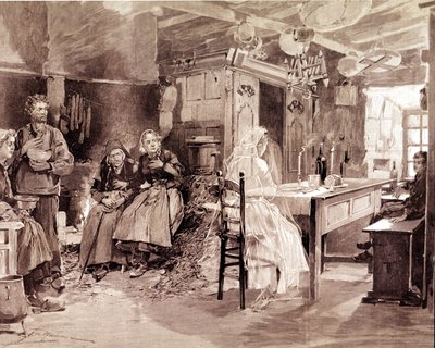 Gravure représentant une légende bretonne selon laquelle les fantômes des personnes mortes en mer se présenteraient à leurs proches chaque 1er novembre. - Unknown artist