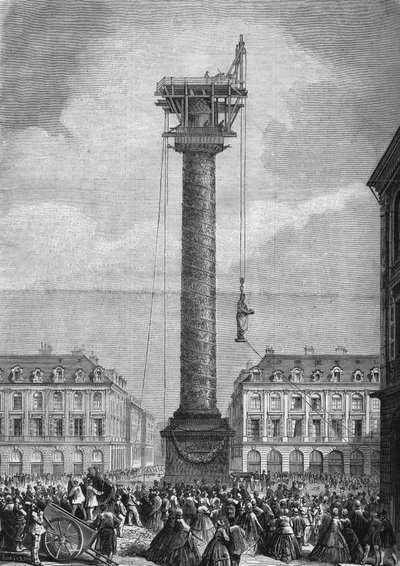 Établissement de la nouvelle statue (représentant Napoléon Ier) au-dessus de la colonne de la Place Vendôme dans le 1er arrondissement de Paris le 4 novembre - Unknown artist