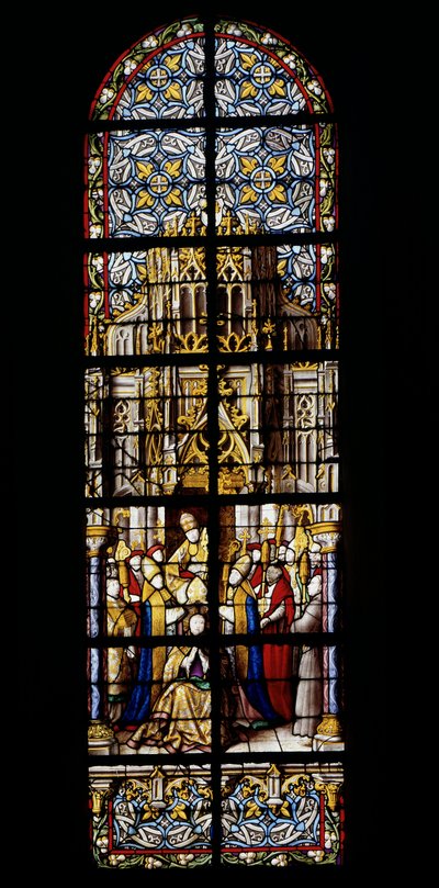 Eugène III, ancien moine de Clairvaux, monte sur le trône pontifical le 15 février 1145. Vitrail à la Cathédrale de Tournai : Transept gauche (2) - Unknown artist