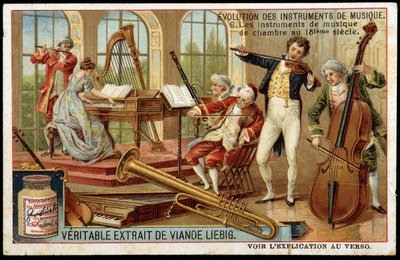 Évolution des instruments de musique : instruments de musique de chambre au 18ème siècle - chromo Liébig - Unknown artist