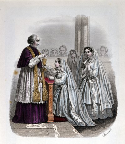 Scène de première communion, gravure - Unknown artist