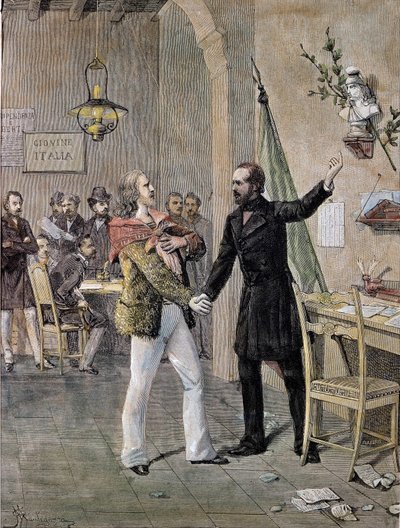 Première rencontre entre Giuseppe Garibaldi et Giuseppe Mazzini à Marseille en 1833 (gravure) - Unknown artist