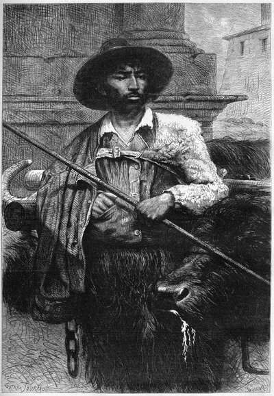 Ancien fermier : conducteur de buffles (élevage de buffles pour la mozzarella) Gravure dans "Le Monde Illustré" - Unknown artist