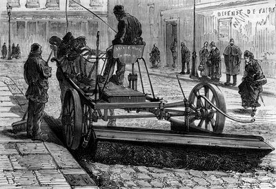 Ancien métier de Paris : la machine à balayer les rues de Paris. Gravure dans "La Nature" - Unknown artist