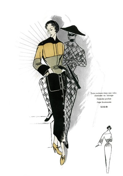 Mode française, conception de robes-chemises en laine. - Unknown artist