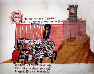 Chevaliers français arrivant devant un château. Manuscrit du XIIIe siècle. - Unknown artist