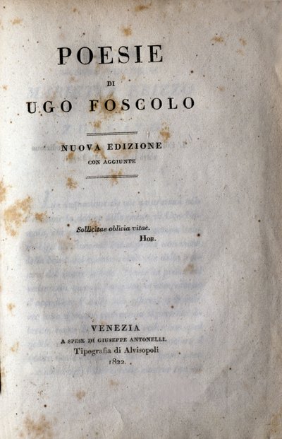 Frontispice de « Poésie » par le poète et dramaturge italien Ugo Foscolo (1778-1827) 1822 - Unknown artist