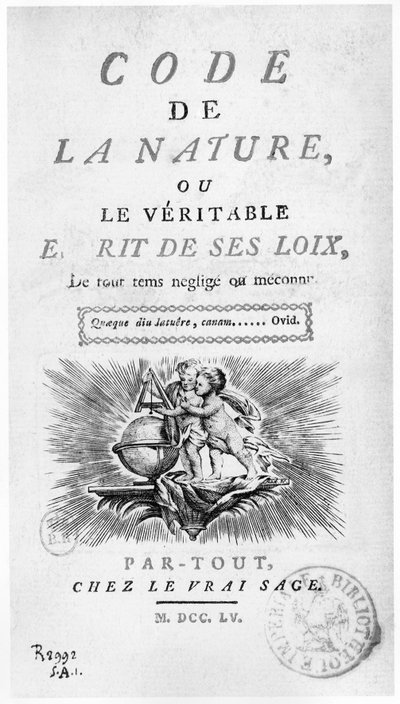 Frontispice du « Code de la Nature » : anges avec un globe - gravure - Unknown artist