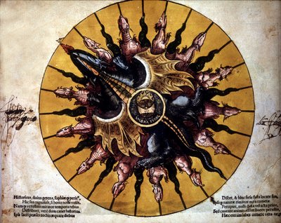 Frontispice représentant un soleil - dans "Astronomicum Caesarium", traité d