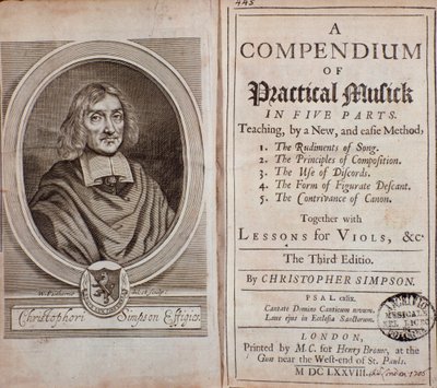 Frontispice de Compendium de musique pratique en cinq parties avec leçons de viole de gambe par Cristopher Simpson - Unknown artist