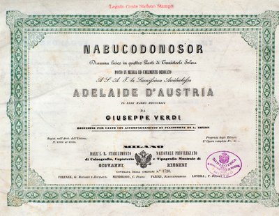 Frontispice de la partition musicale de Nabucco, opéra de Giuseppe Verdi - Unknown artist