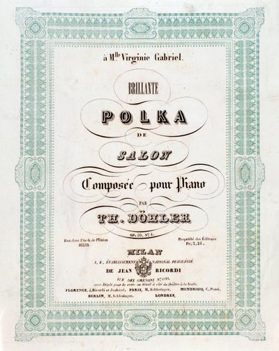 Frontispice de la partition musicale de Polka de salon par Theodor von Dohler - Unknown artist